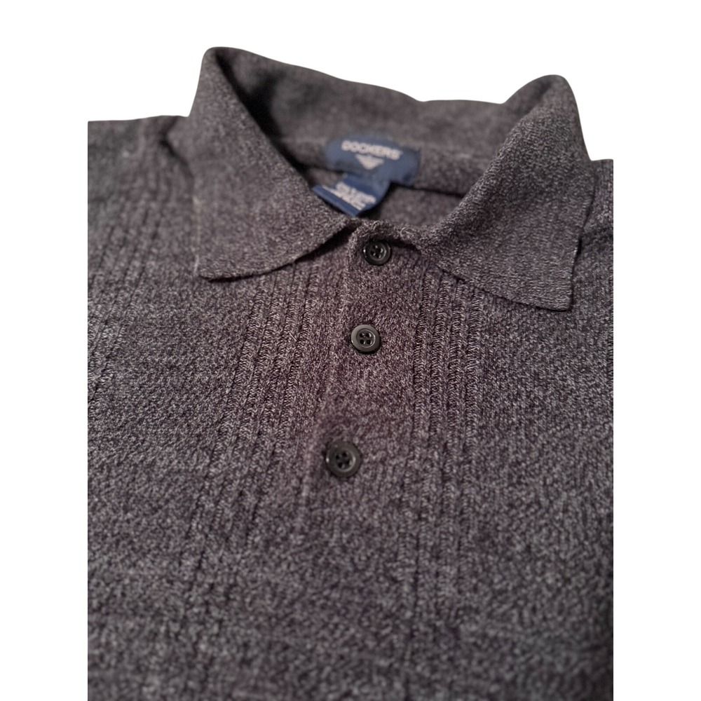 Dockers Mens Charcoal Heather Textured Knit Polo Shirt Long Sleeve 2XLT - Picture 2 of 4